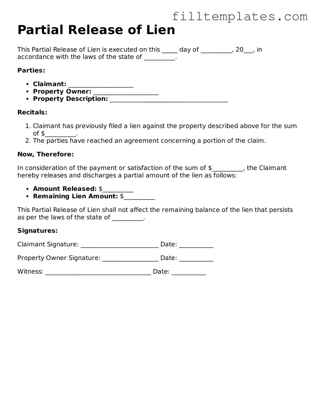 Free Partial Release of Lien Template