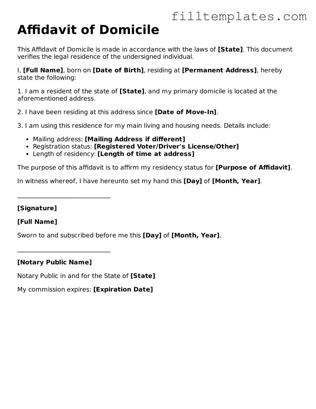 Free Affidavit of Domicile Template