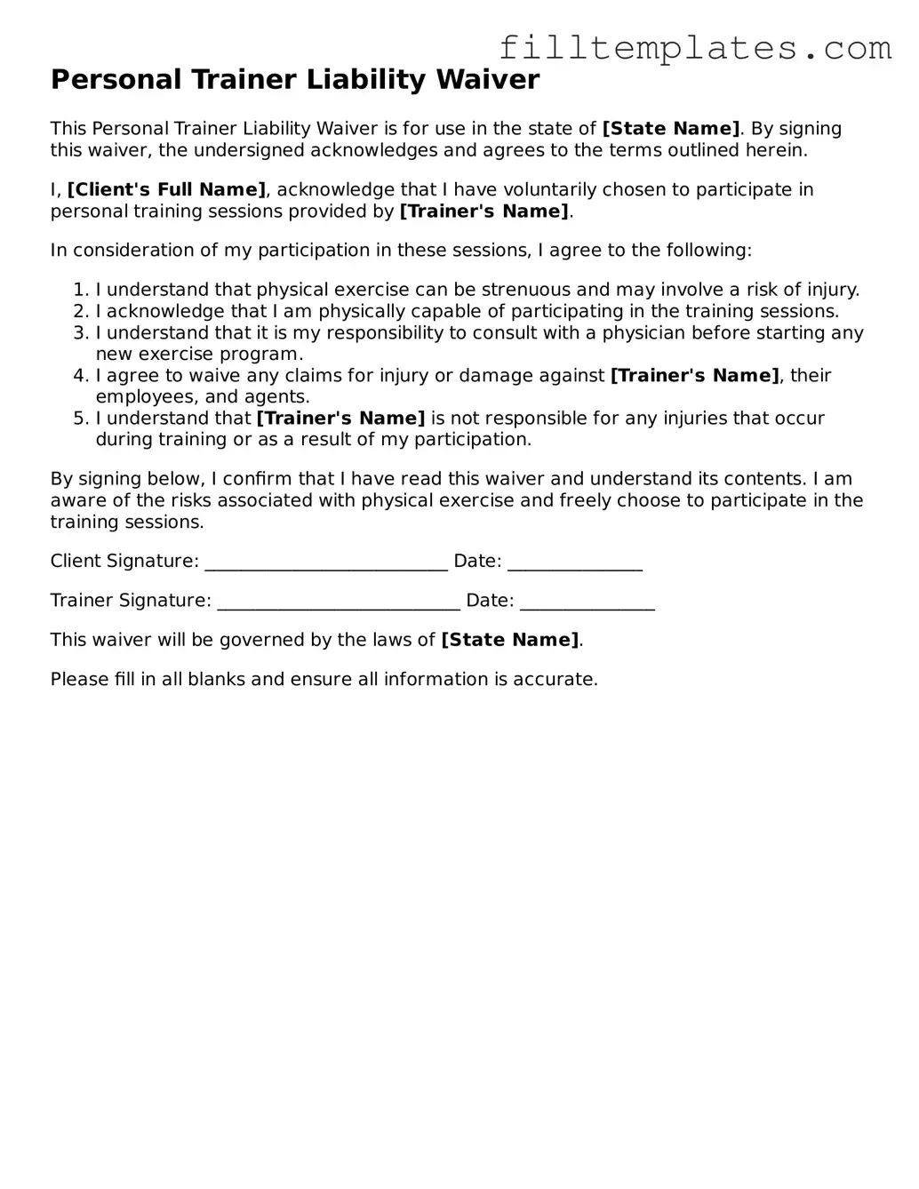 Free Personal Trainer Liability Waiver Template