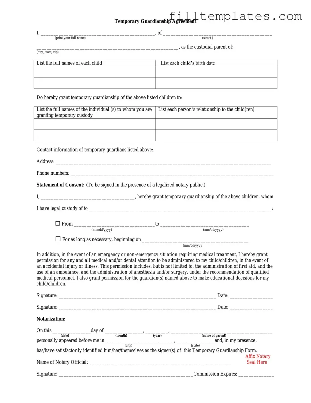 Download Temporary Custody Template