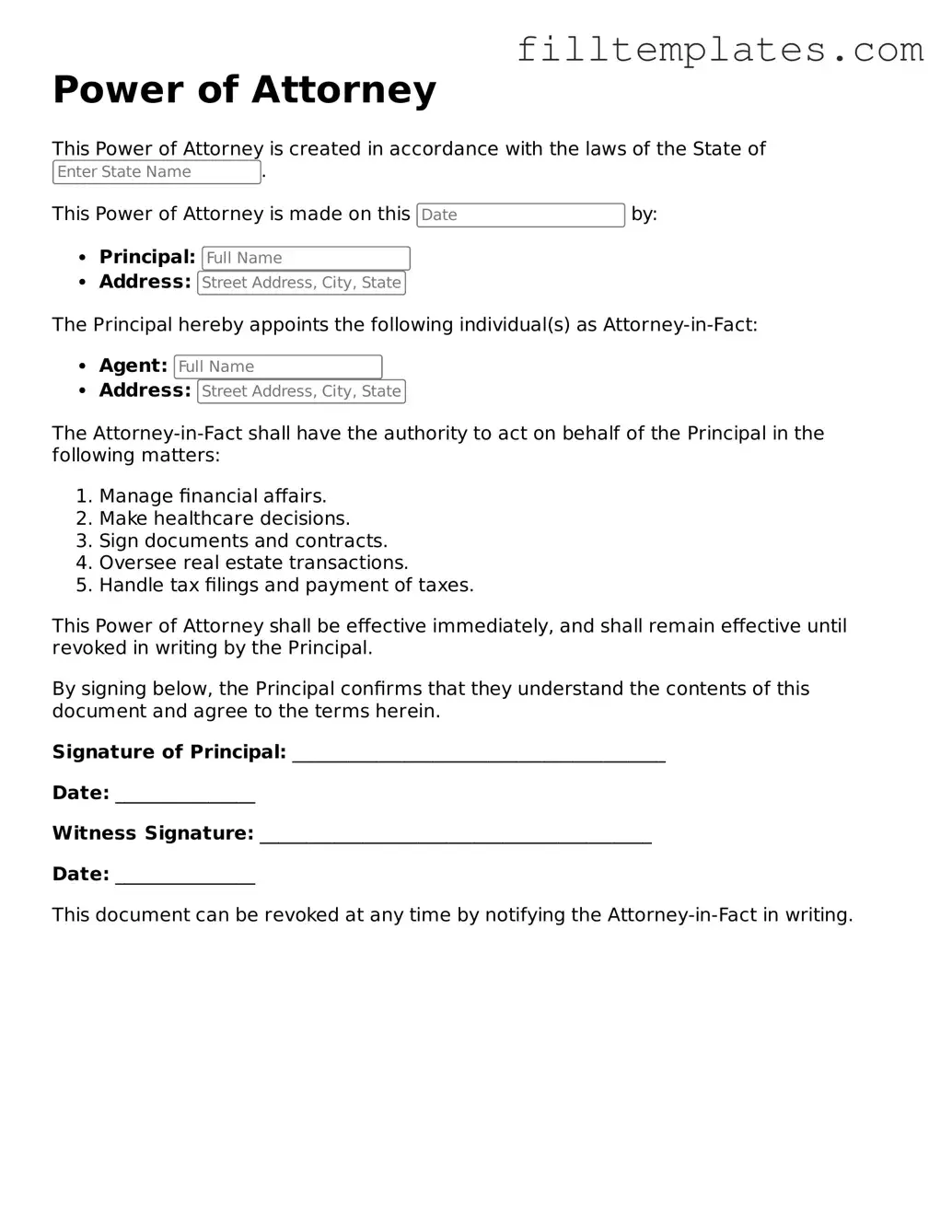 Free Power of Attorney Template