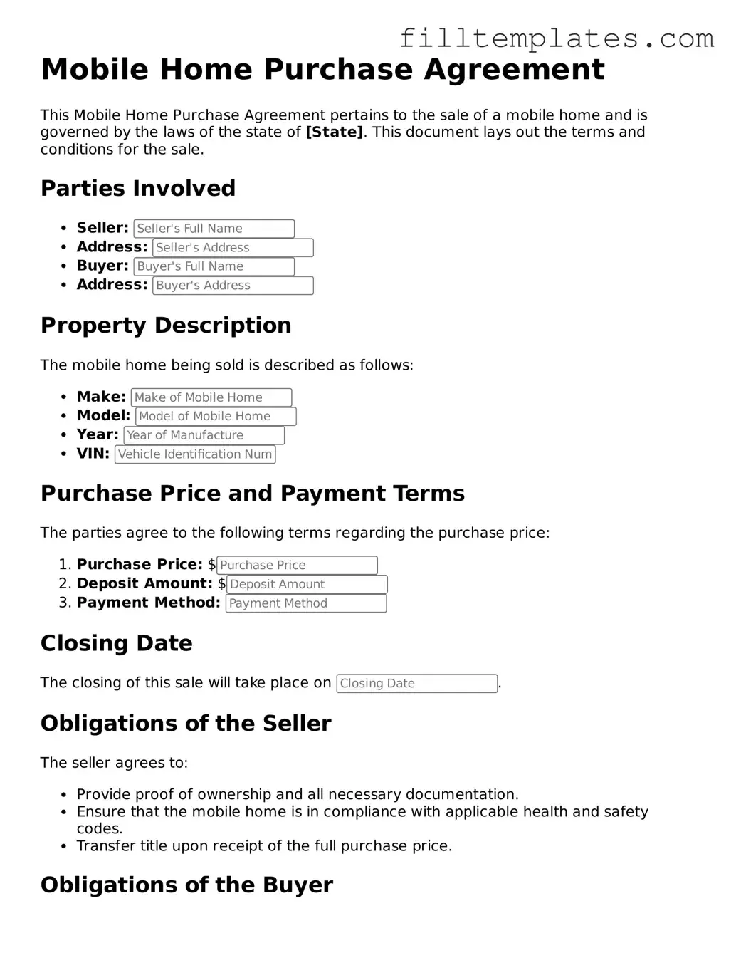 Free Mobile Home Purchase Agreement Template
