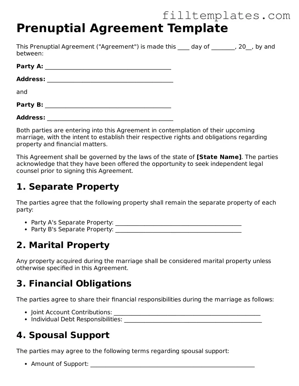 Free Prenuptial Agreement Template