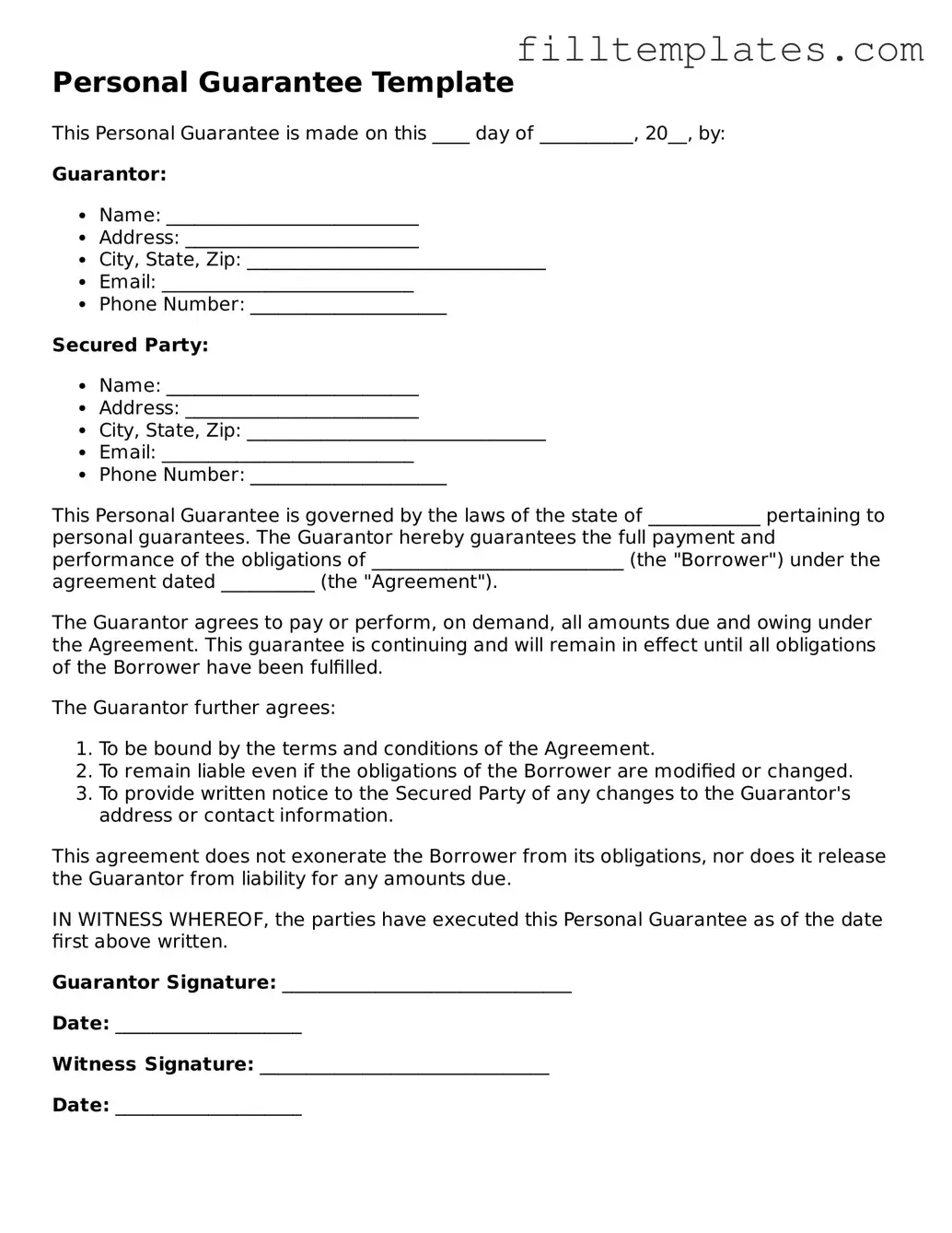 Free Personal Guarantee Template