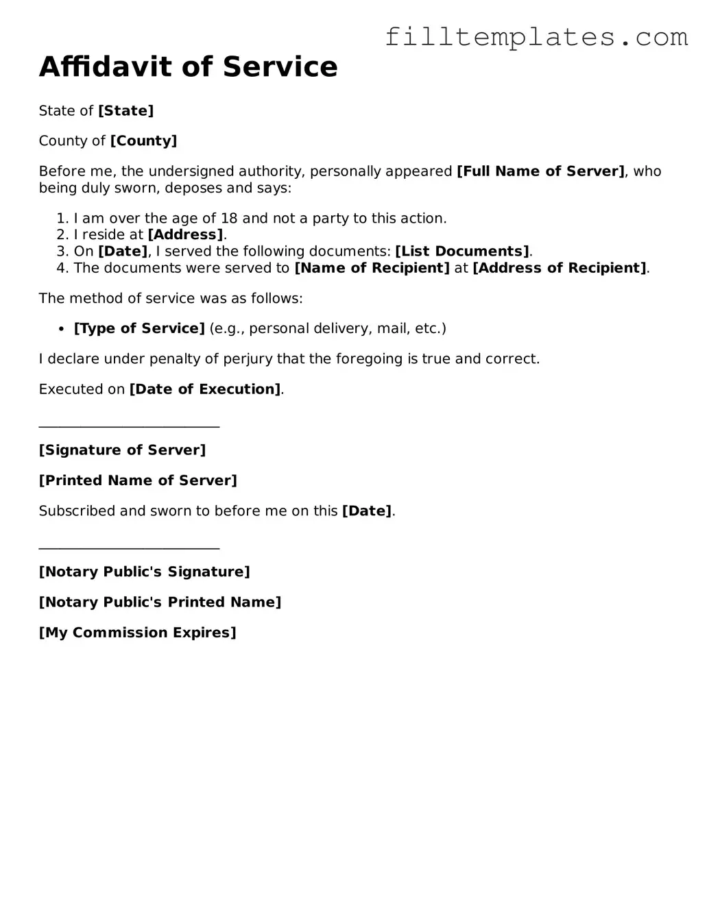 Free Affidavit of Service Template