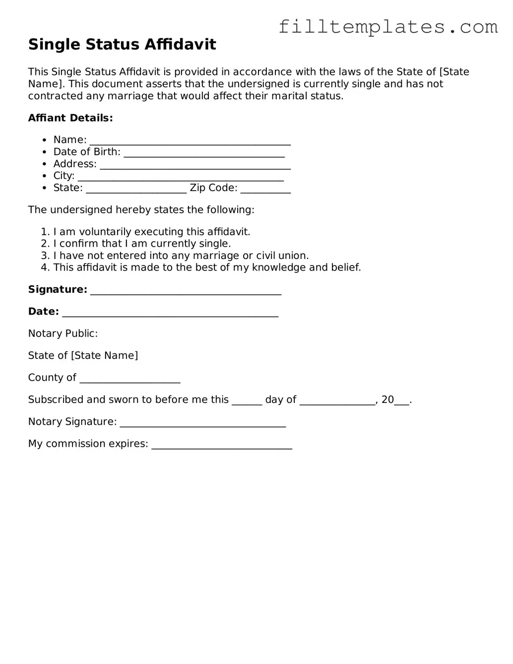 Free Single Status Affidavit Template