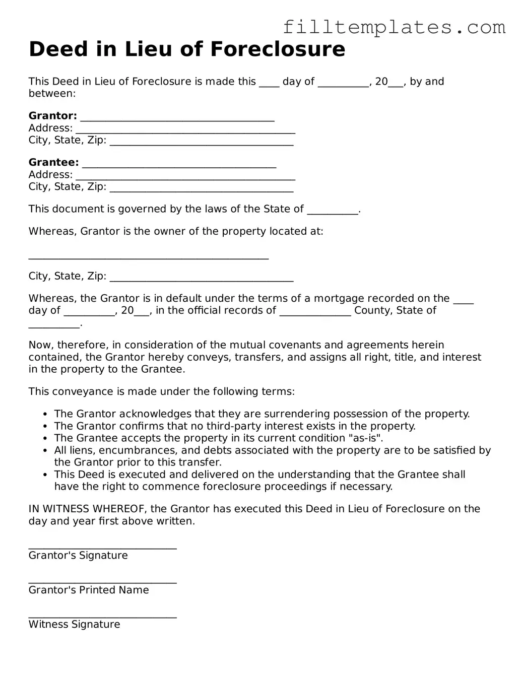 Free Deed in Lieu of Foreclosure Template