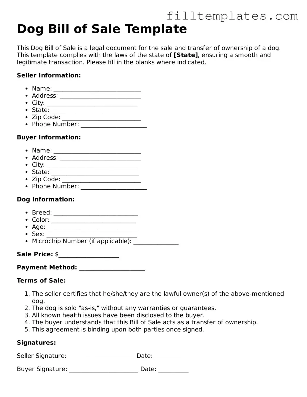 Free Dog Bill of Sale Template