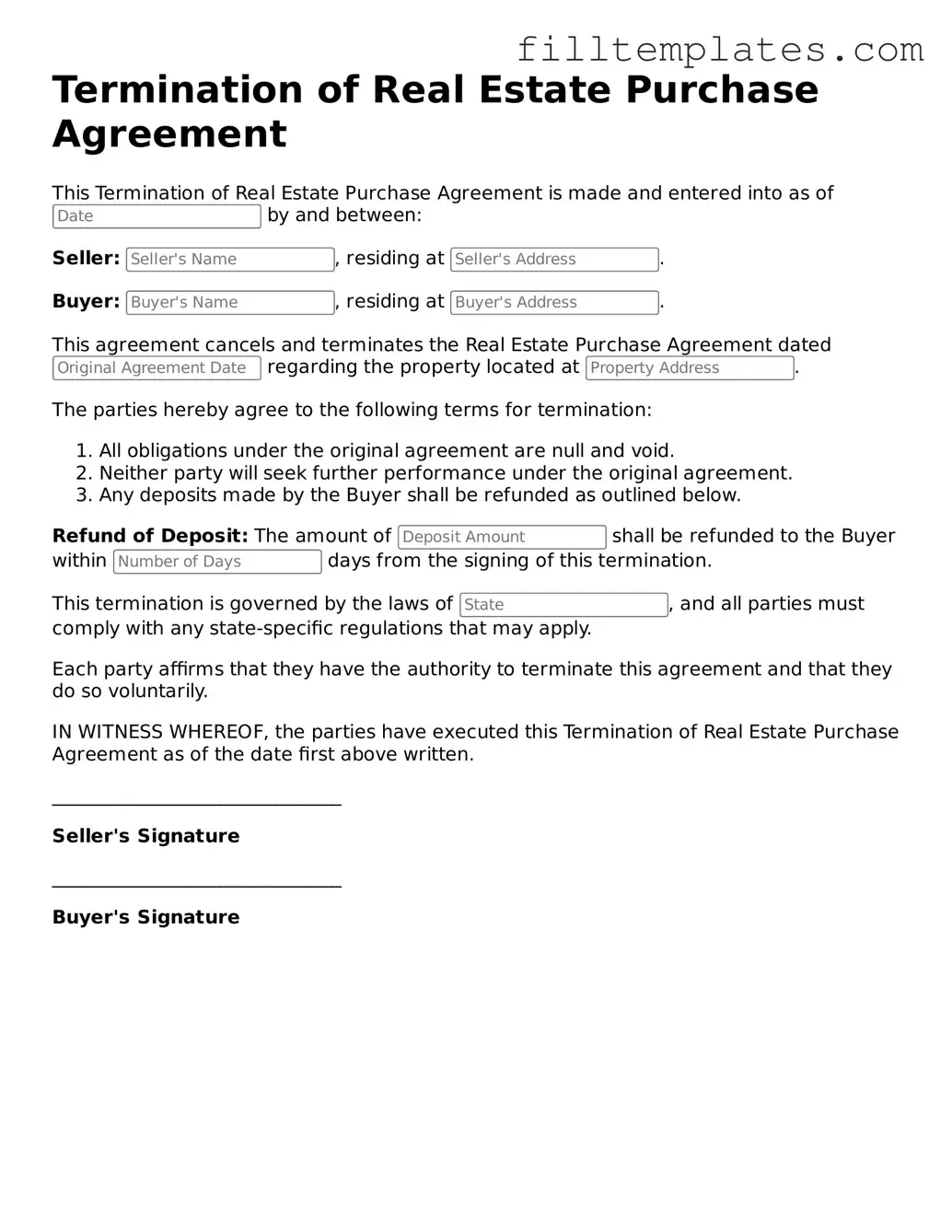 Free Termination of Real Estate Purchase Agreement Template