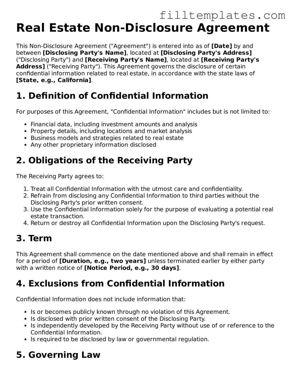 Free Real Estate Non-Disclosure Agreement Template