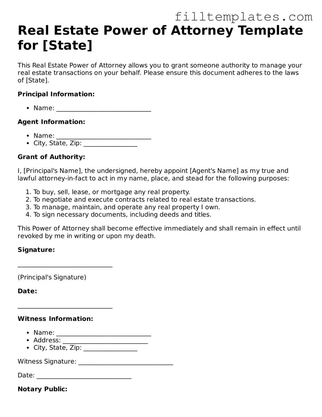 Free Real Estate Power of Attorney Template