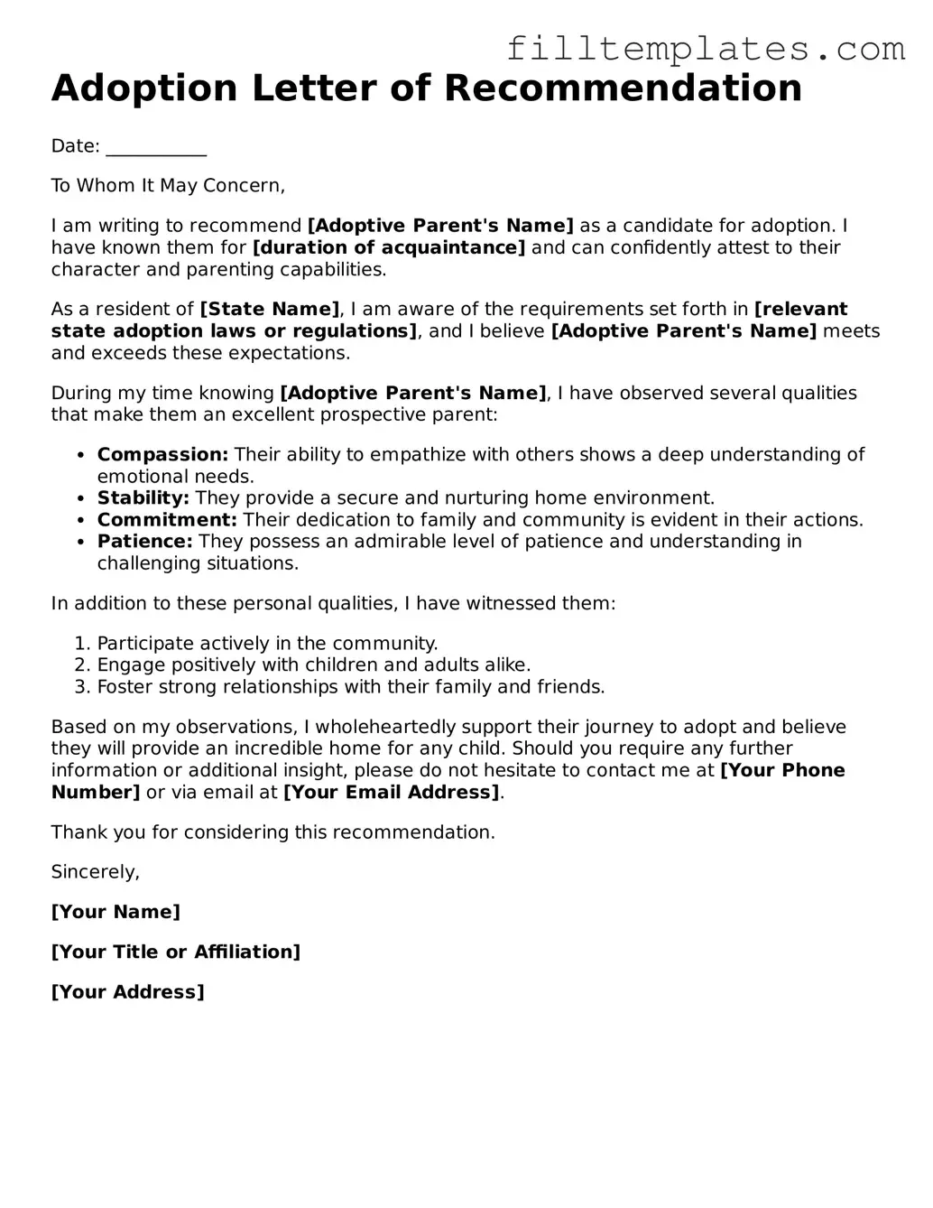 Free Adoption Letter of Recommendation Template