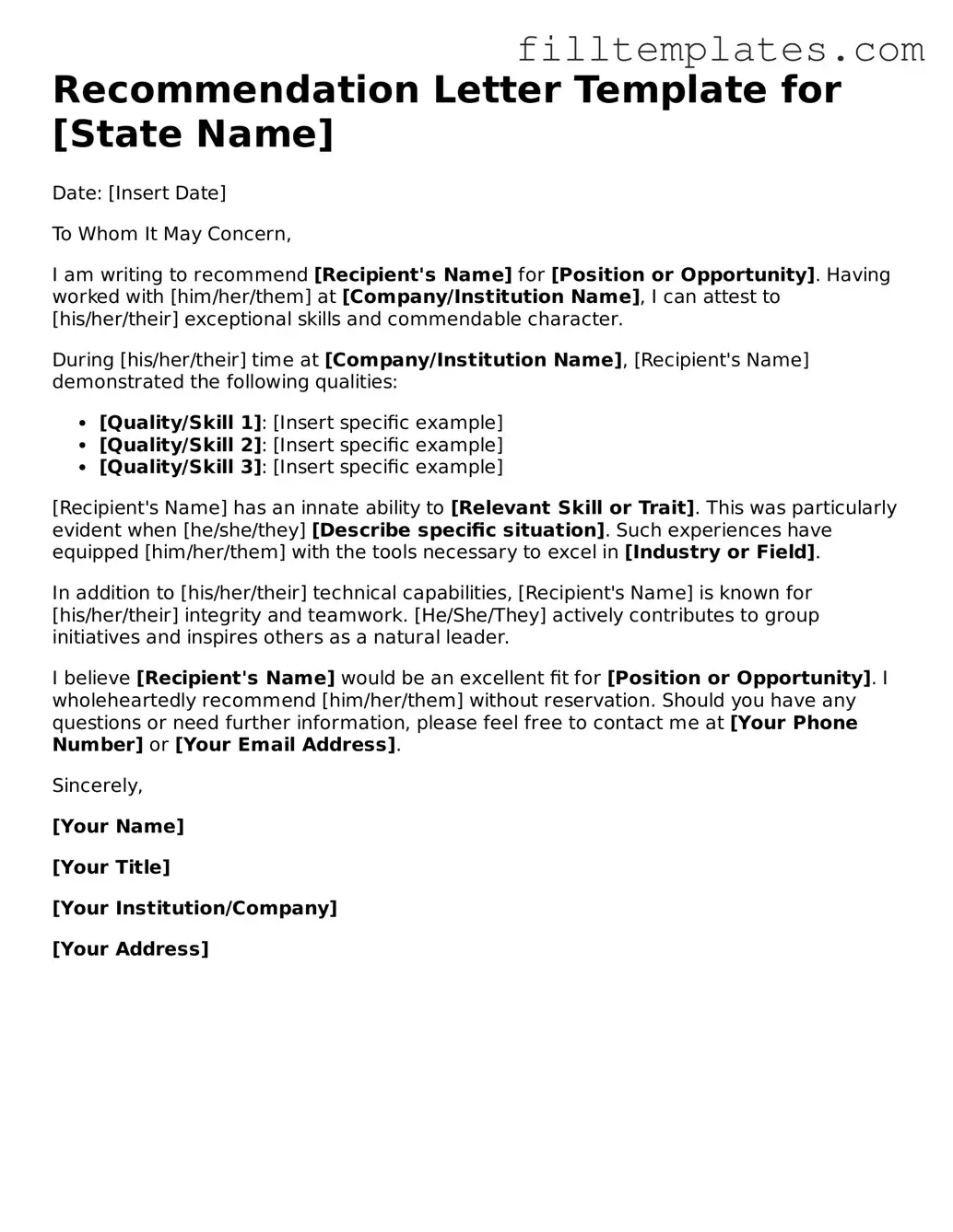 Free Recommendation Letter Template
