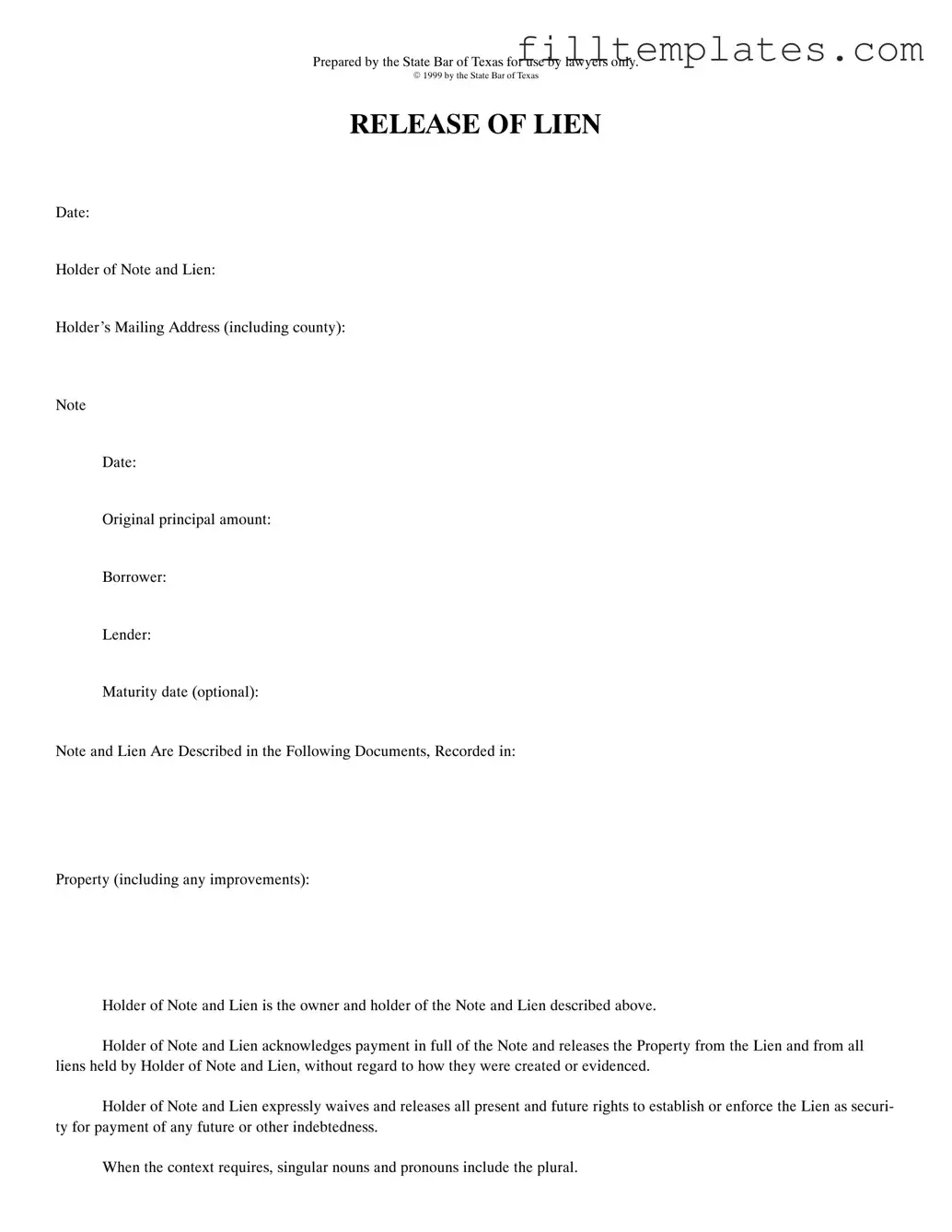 Download Release Of Lien Texas Template