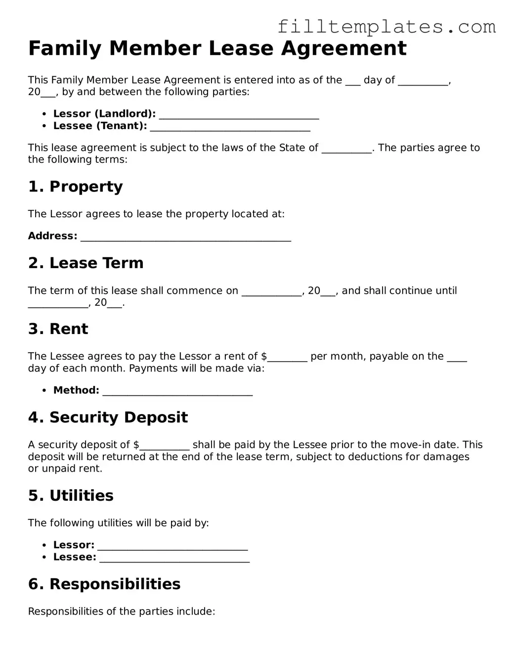 Free Family Member Lease Agreement Template