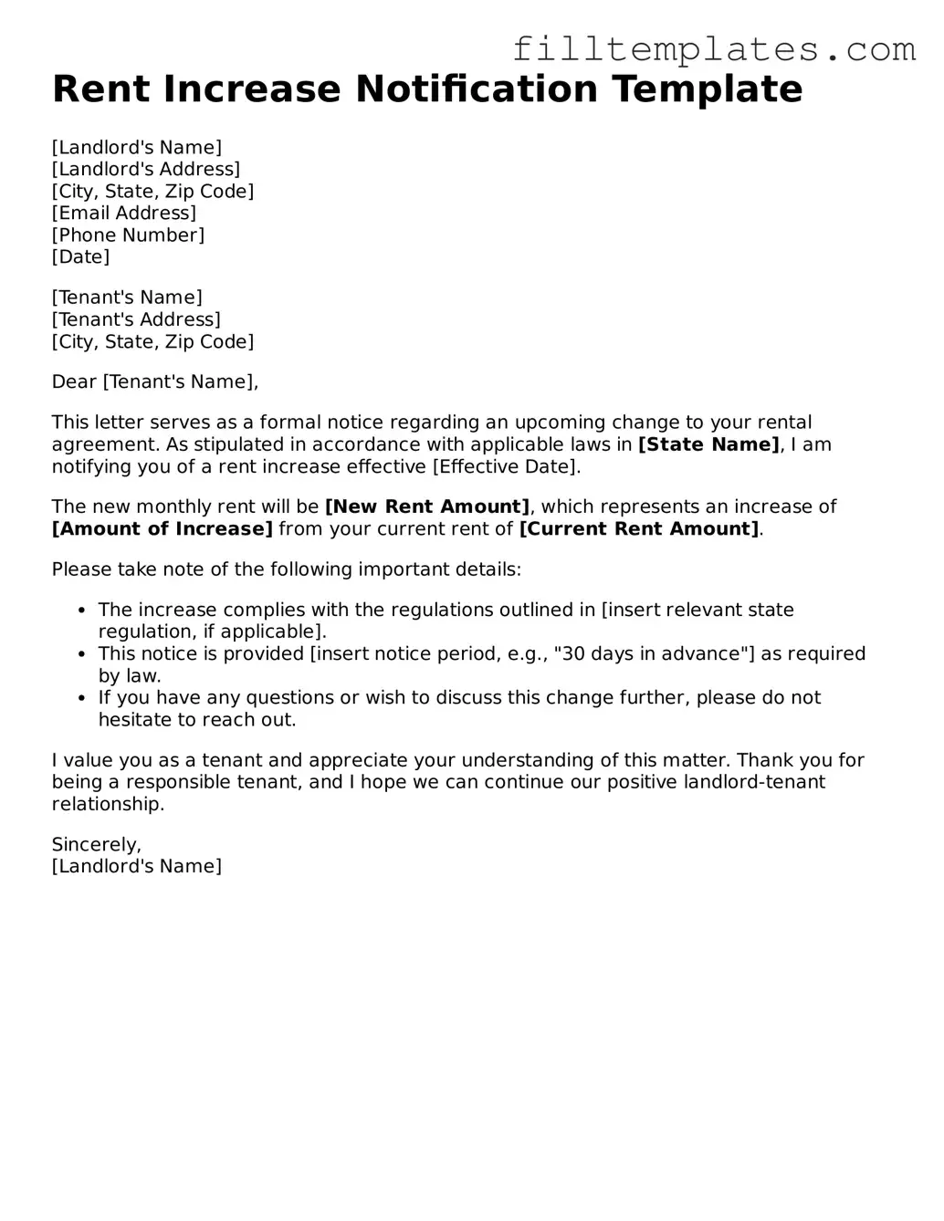 Free Rent Increase Letter Template