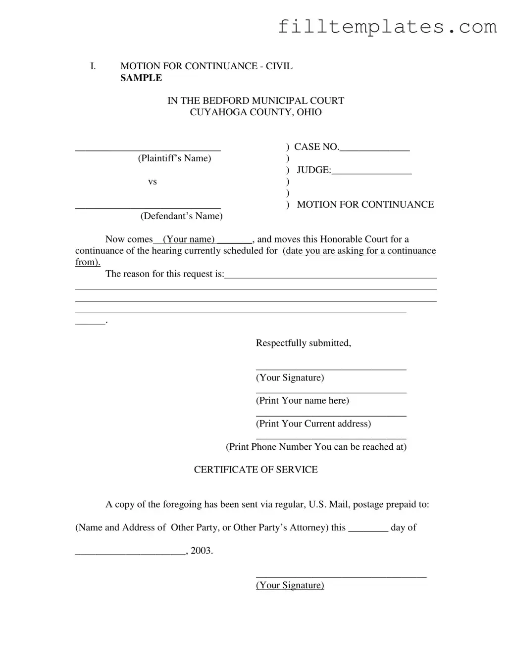 Download Motion For Continuance Template