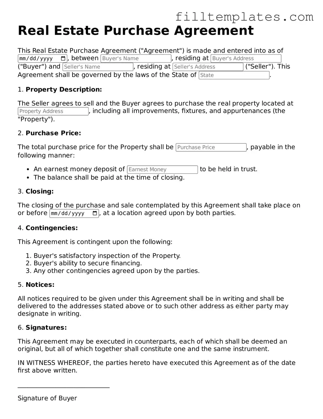 Free Real Estate Purchase Agreement Template