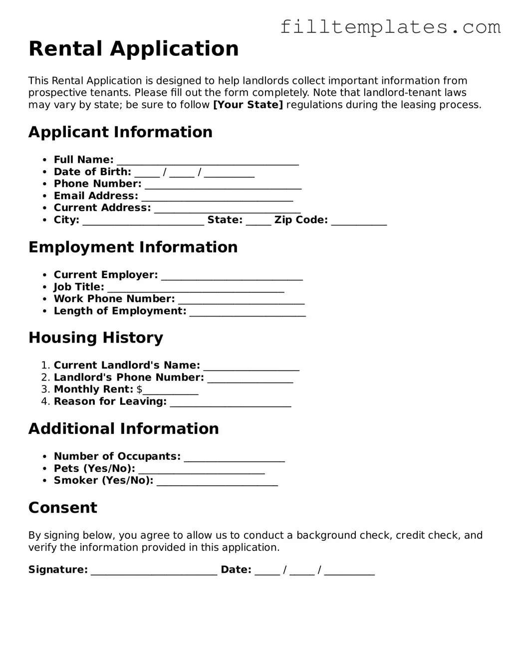 Free Rental Application Template
