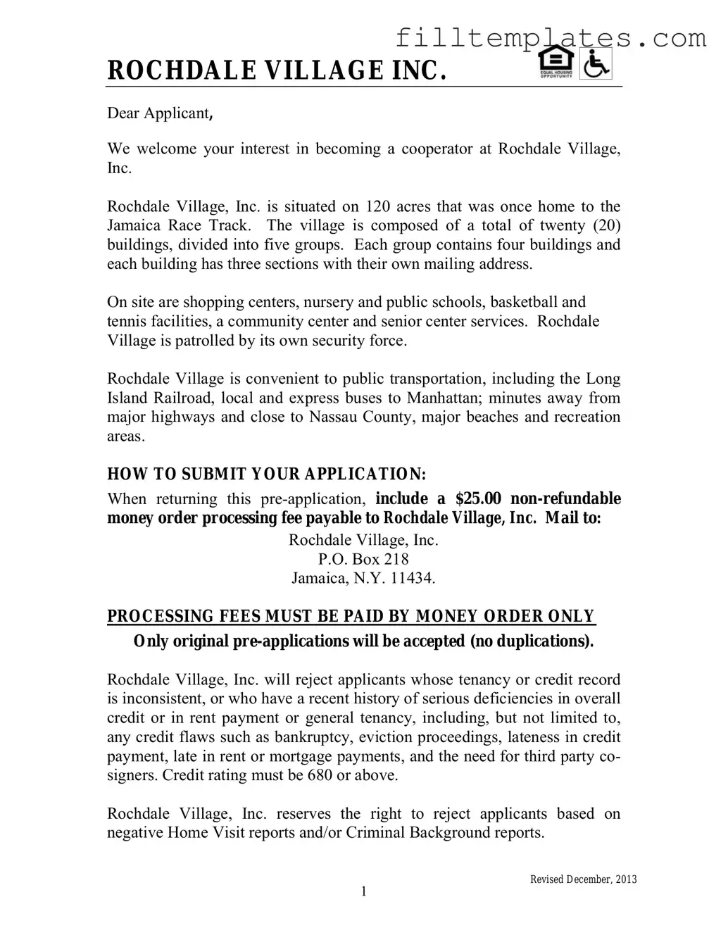 Download Rochdale village application Template