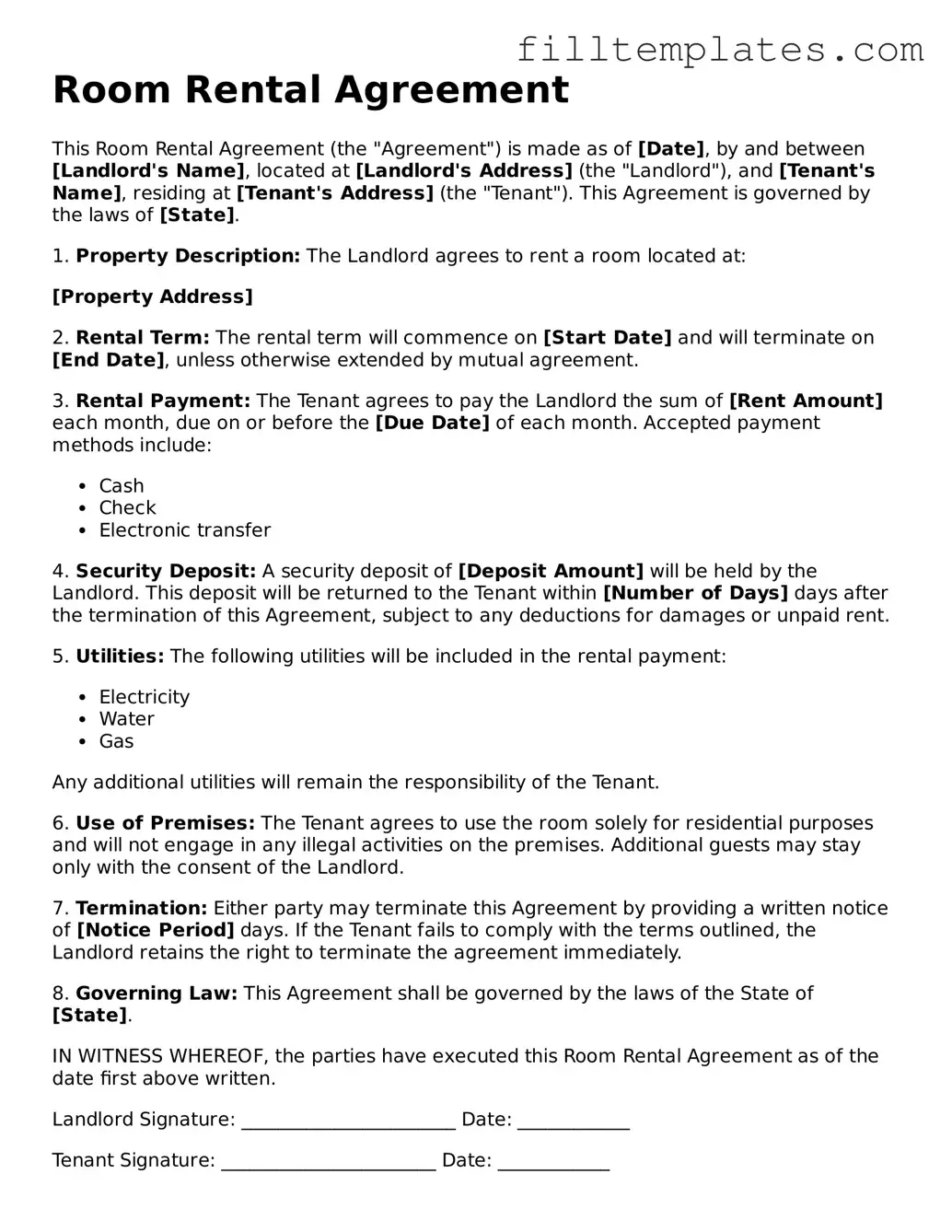 Free Room Rental Agreement Template