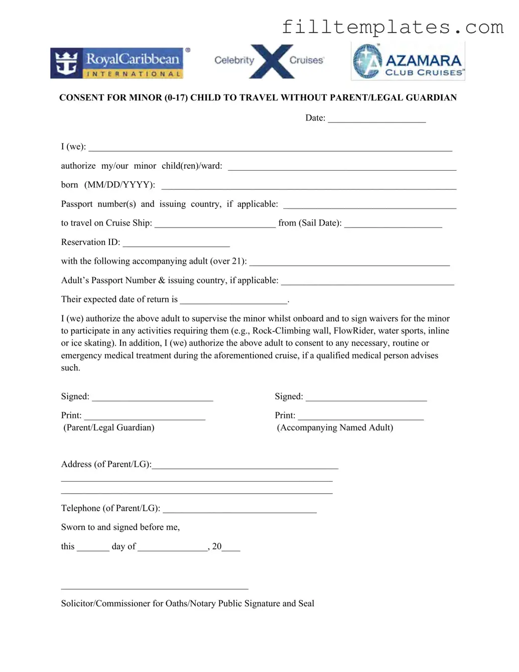 Download Royal Caribbean Parental Consent Template