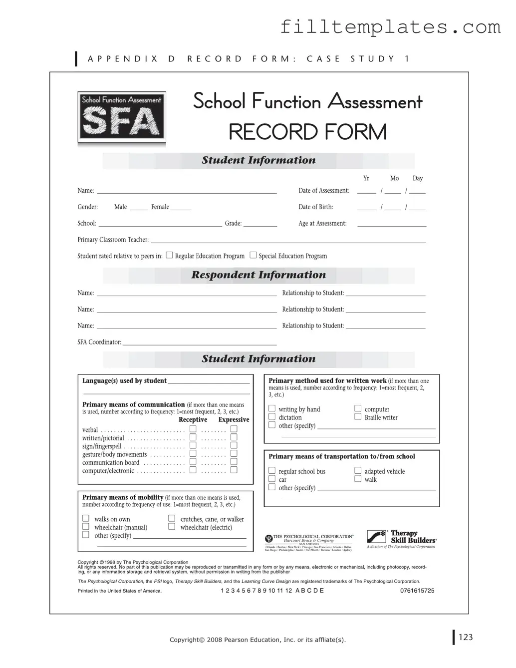 Download School Function Assessment Template