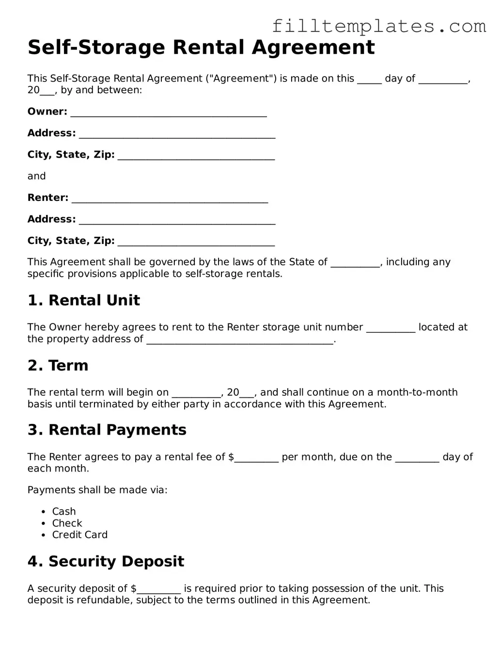 Free Self-Storage Rental Agreement Template
