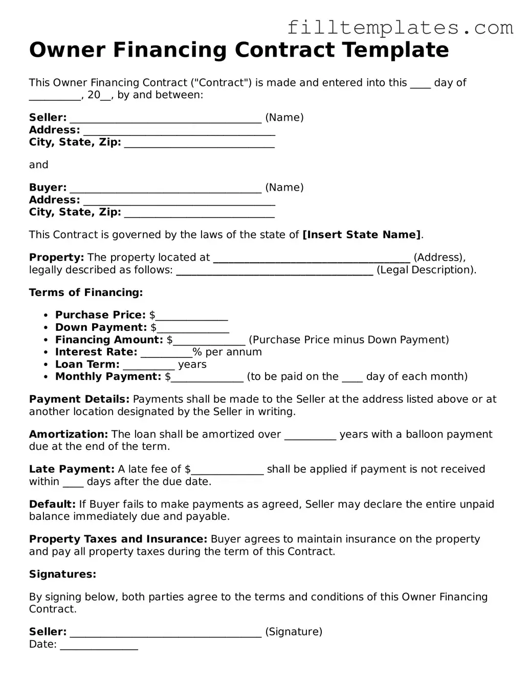 Free Owner Financing Contract Template