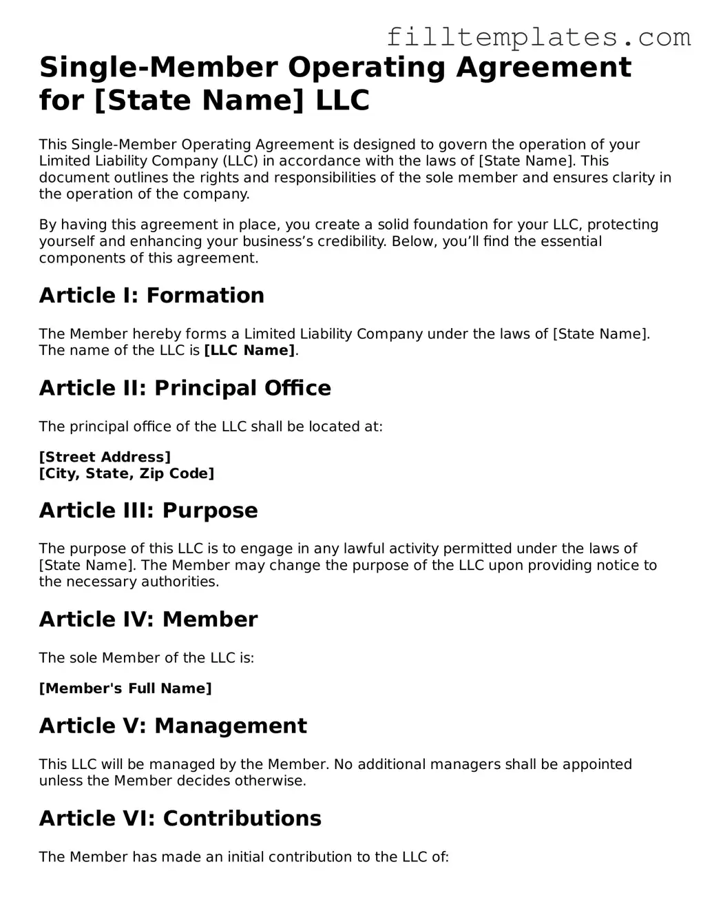 Free Single-Member Operating Agreement Template
