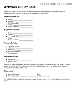 Free Artwork Bill of Sale Template