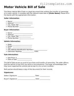 Free Motor Vehicle Bill of Sale Template