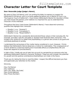 Free Character Letter for Court Template