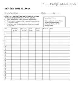 Download Driver Time Record Template