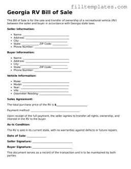 Official RV Bill of Sale Template for the State of Georgia