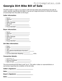 Official Dirt Bike Bill of Sale Template for the State of Georgia