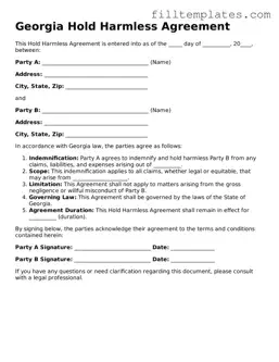 Official Hold Harmless Agreement Template for the State of Georgia