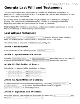 Official Last Will and Testament Template for the State of Georgia