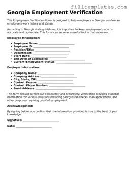 Official Employment Verification Template for the State of Georgia