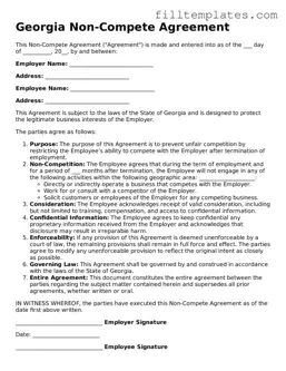 Official Non-compete Agreement Template for the State of Georgia