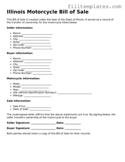 Official Motorcycle Bill of Sale Template for the State of Illinois