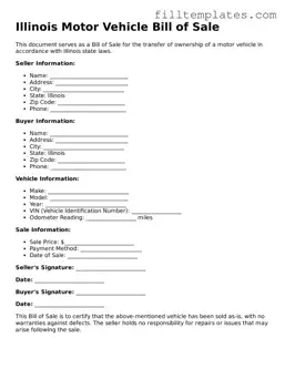 Official Motor Vehicle Bill of Sale Template for the State of Illinois