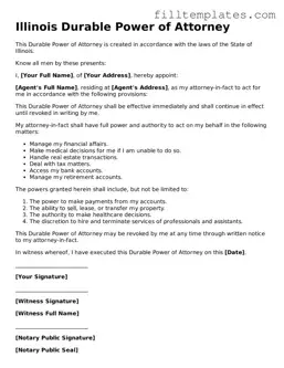 Official Durable Power of Attorney Template for the State of Illinois
