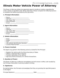 Official Motor Vehicle Power of Attorney Template for the State of Illinois