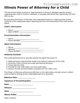 Official Power of Attorney for a Child Template for the State of Illinois