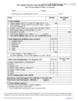 Download LADBS NEC Standard Electrical Load Calculation Template