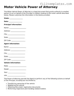 Free Motor Vehicle Power of Attorney Template
