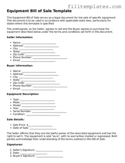 Free Equipment Bill of Sale Template