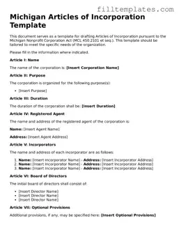 Official Articles of Incorporation Template for the State of Michigan