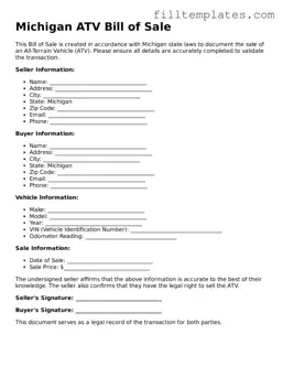 Official ATV Bill of Sale Template for the State of Michigan